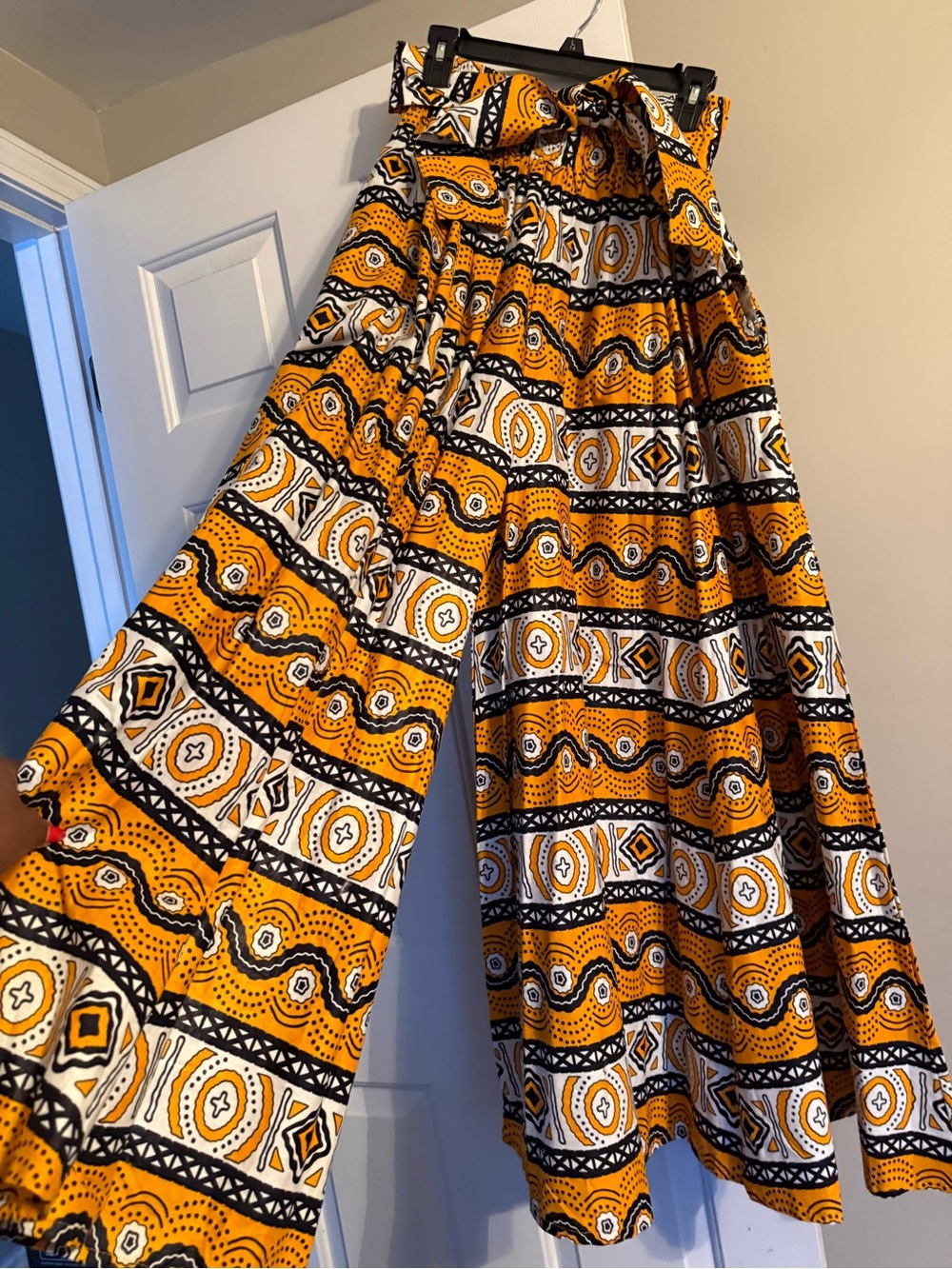 High-Waist Wide Leg Printed Pants — Yellow Geometric